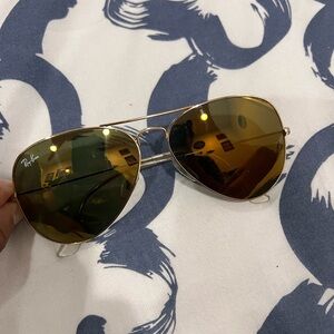 Ray-Ban Gold Frame Aviator Sunglasses with goldish/green Lenses